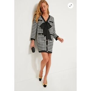Pomander Place Coco Tweed Bow Dress Black White Houndstooth Mini Size M